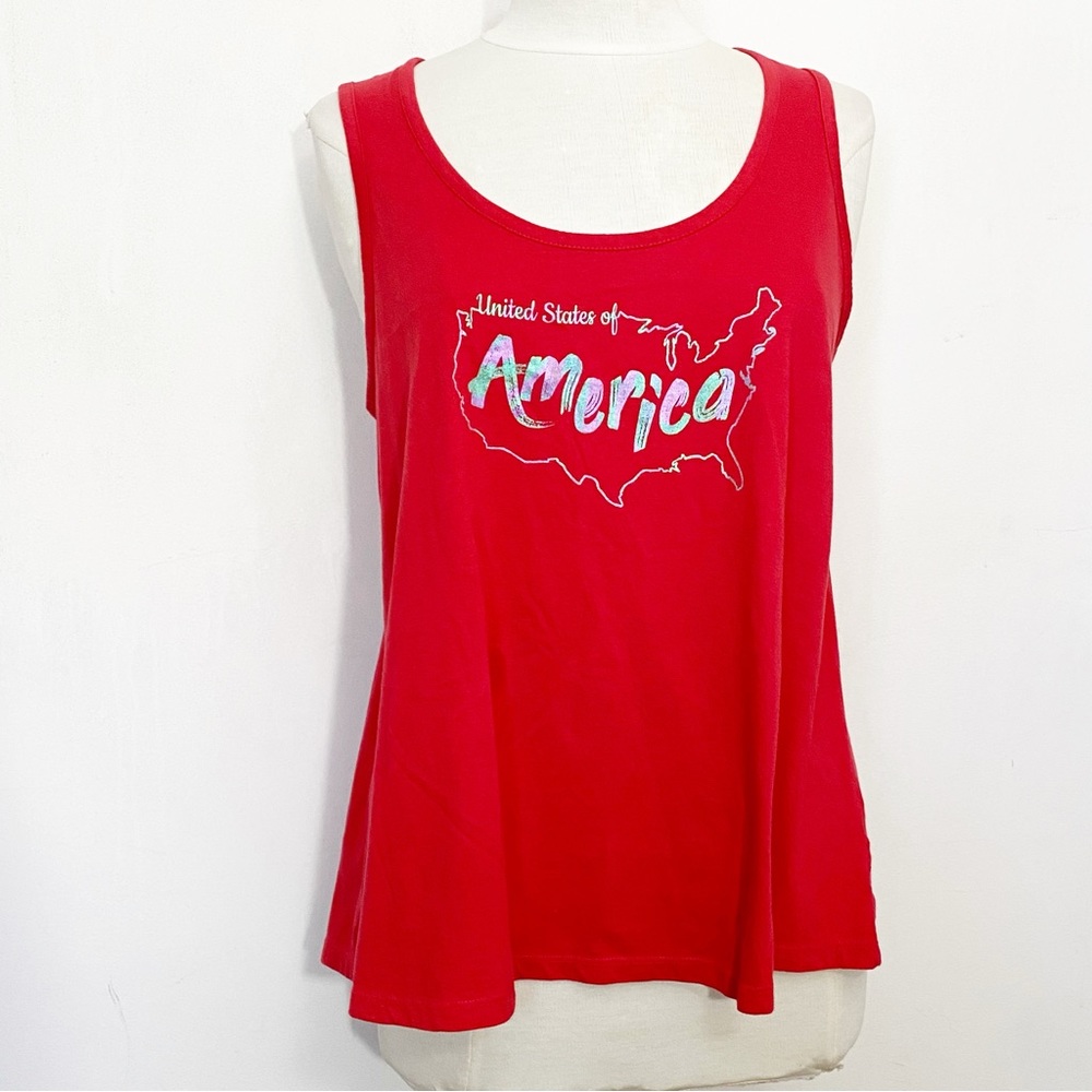 America Patriotic keyhole racer back twisted straps iridescent graphic tank XL